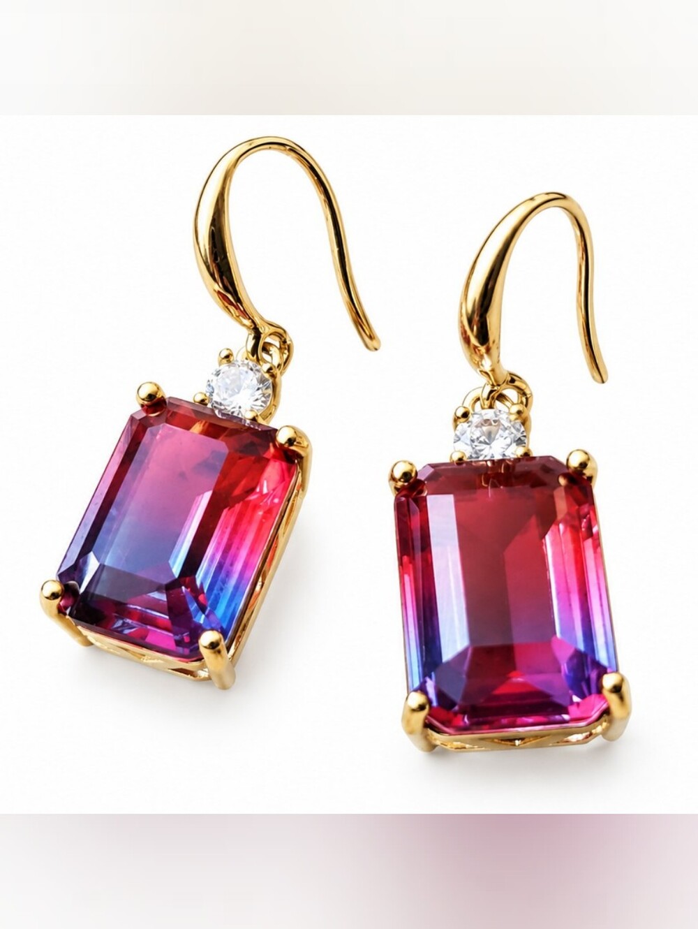 Tourmaline Red-Purple Crystal Drop Gold Plated Earrings